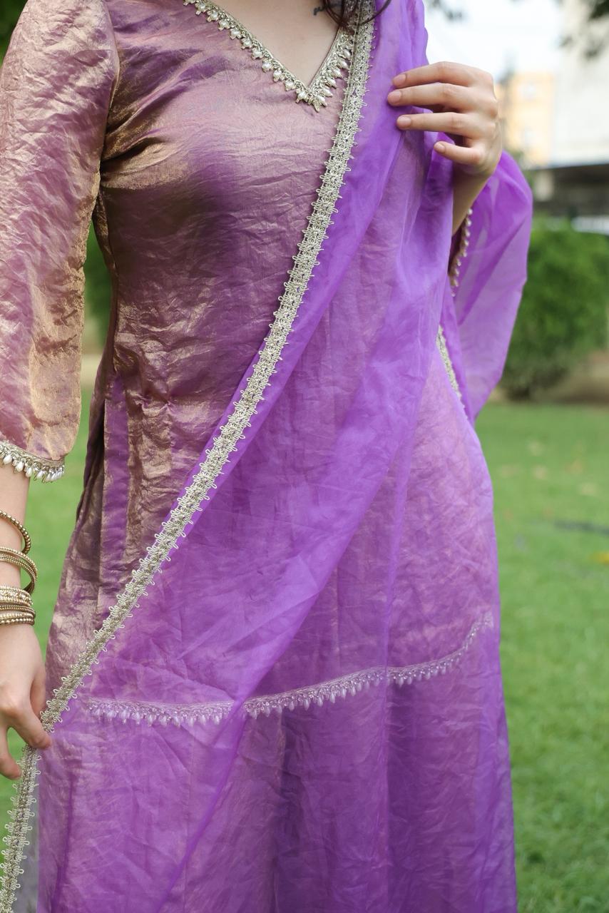 Lavender Tissue Sharara Set