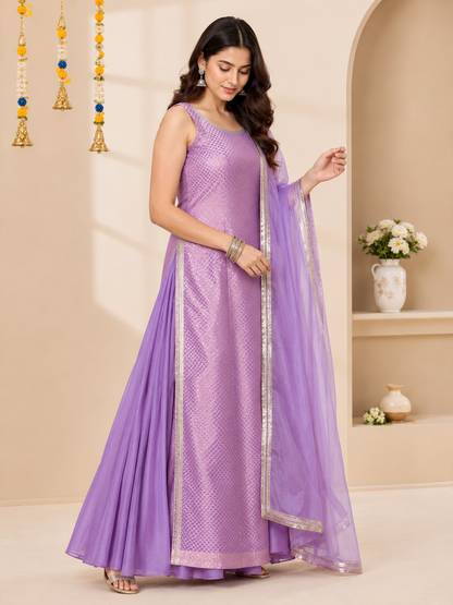 Lavender Brocade Kurta Set