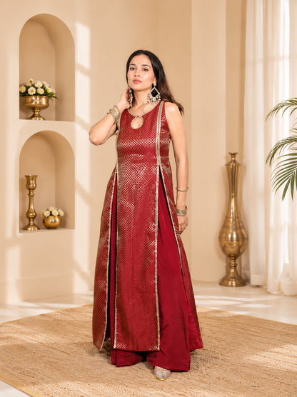 Maroon Brocade Kurta Set