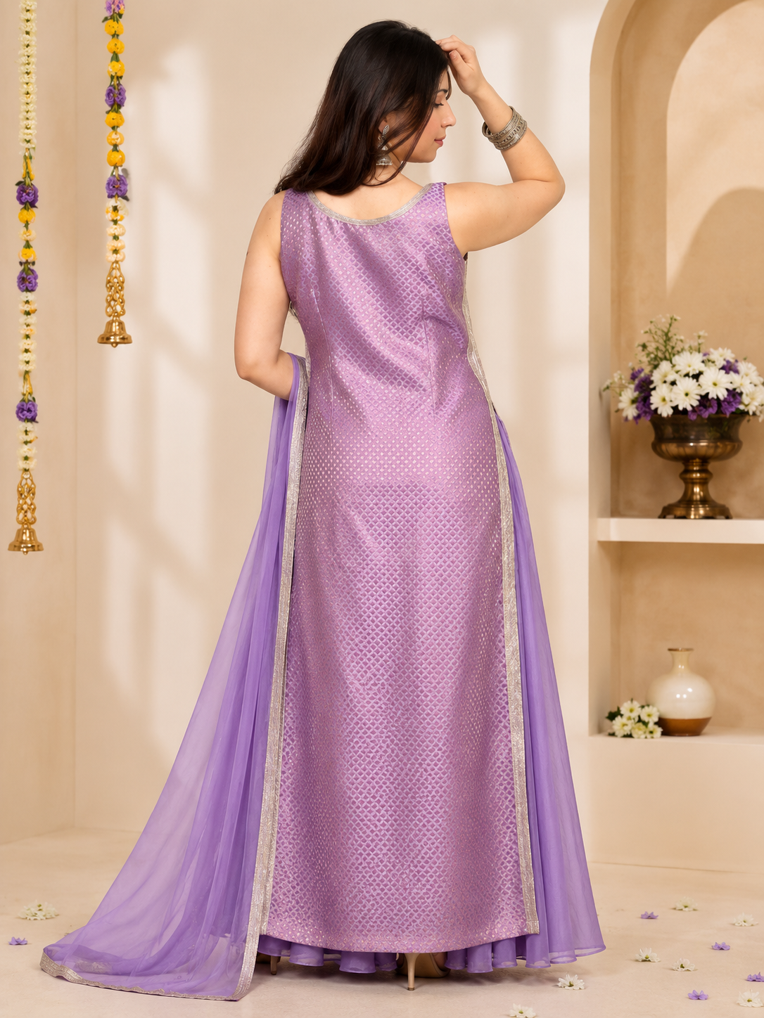 Lavender Brocade Kurta Set