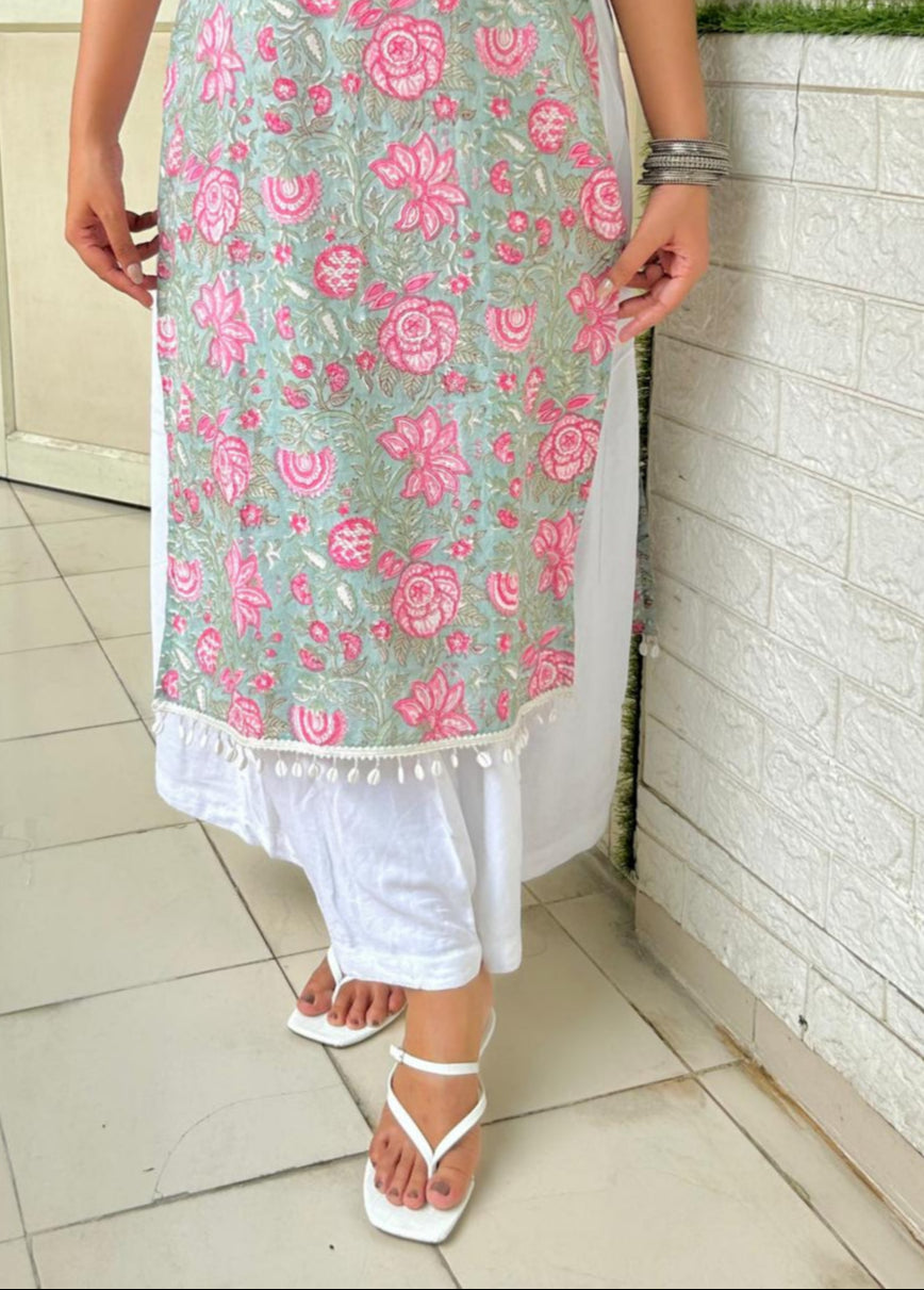 Mint Blossom Tie Strap Kurti
