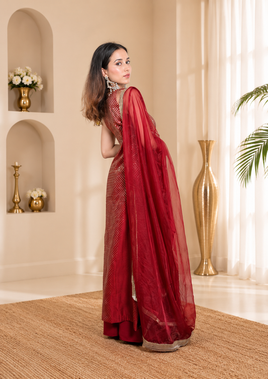 Maroon Brocade Kurta Set