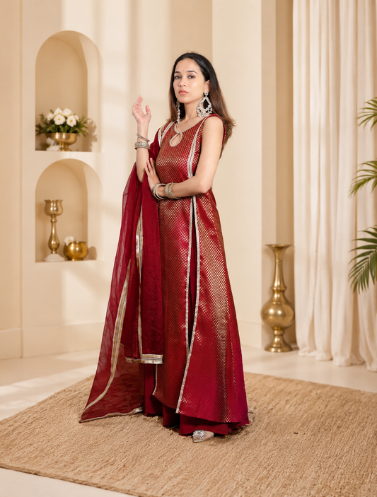 Maroon Brocade Kurta Set