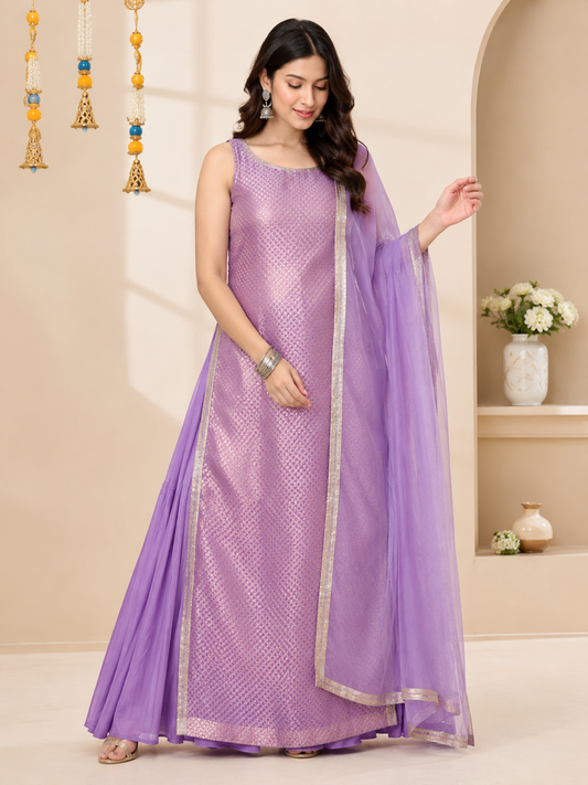 Lavender Brocade Kurta Set