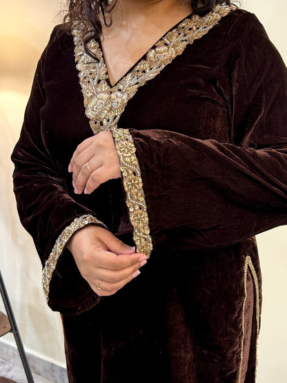 Dark Brown Velvet Kurta Set