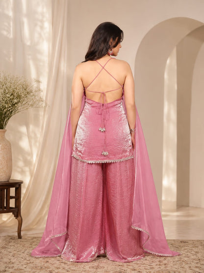 Dusty Rose Tissue Sharara Set