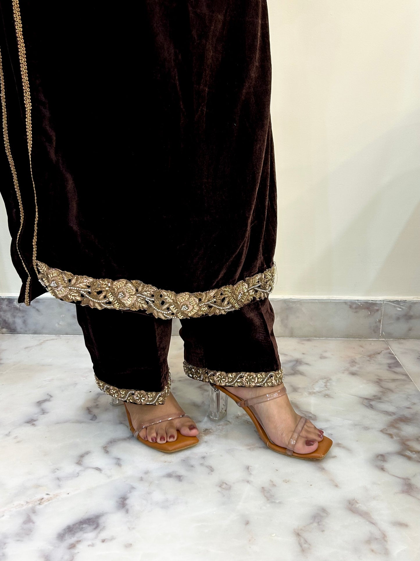 Dark Brown Velvet Kurta Set