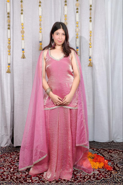Dusty Rose Tissue Sharara Set