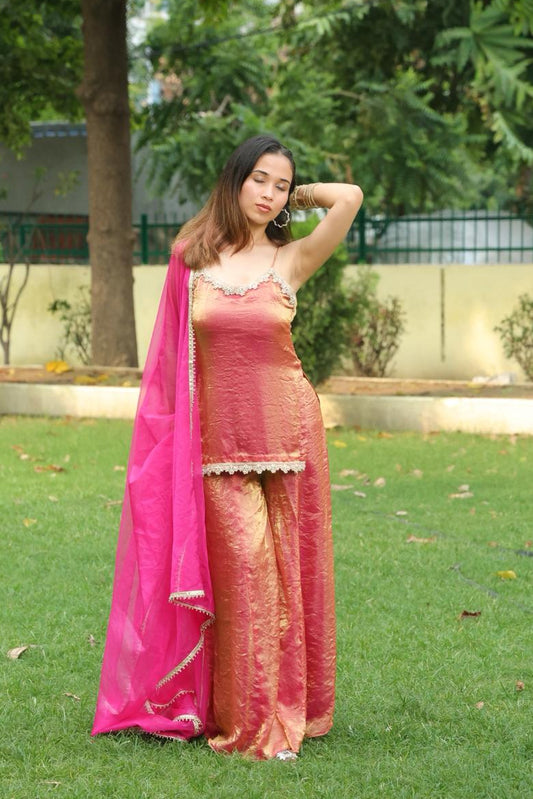 Rose Gold Tissue Sharara Set