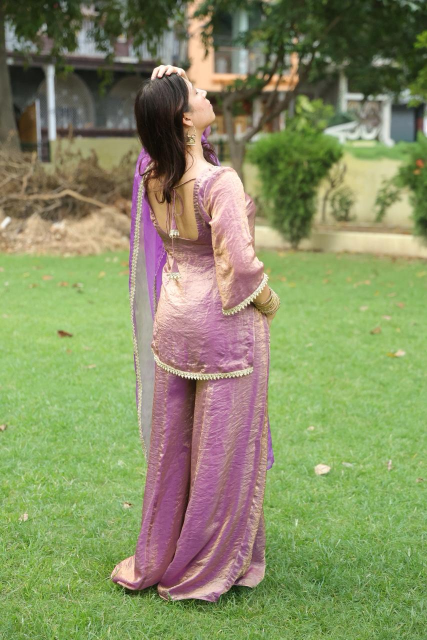 Lavender Tissue Sharara Set