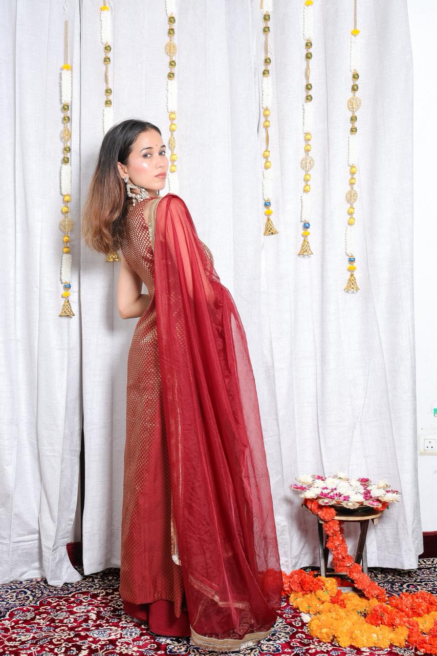 Maroon Brocade Kurta Set