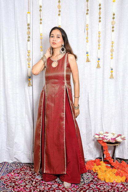 Maroon Brocade Kurta Set