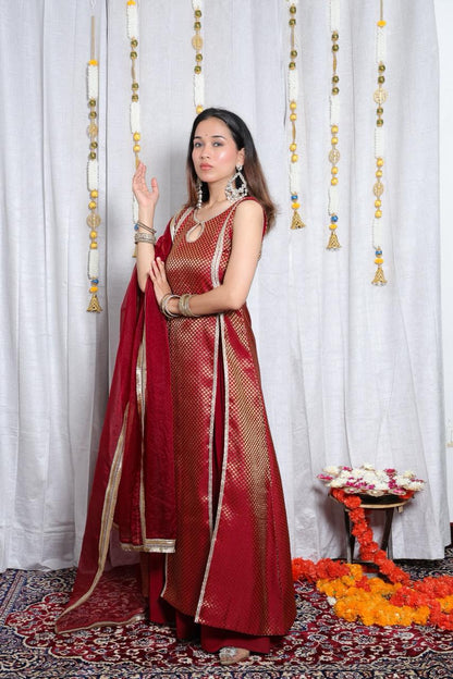 Maroon Brocade Kurta Set