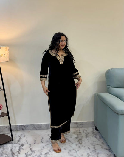 Black Velvet Kurta Set