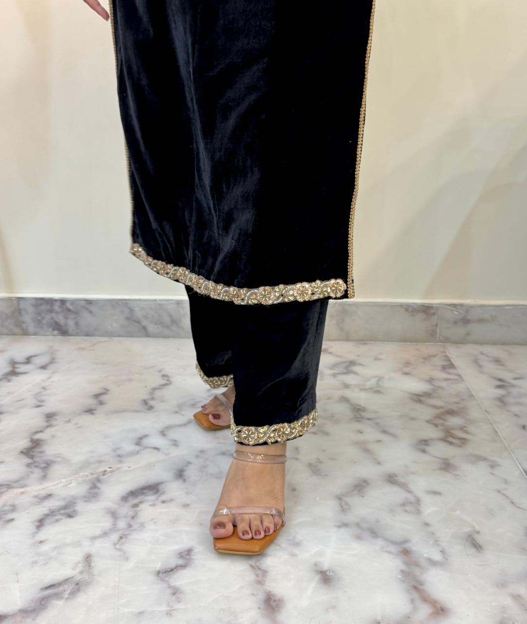 Black Velvet Kurta Set