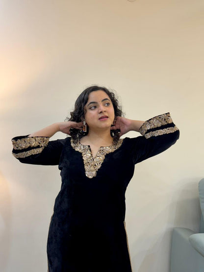 Black Velvet Kurta Set