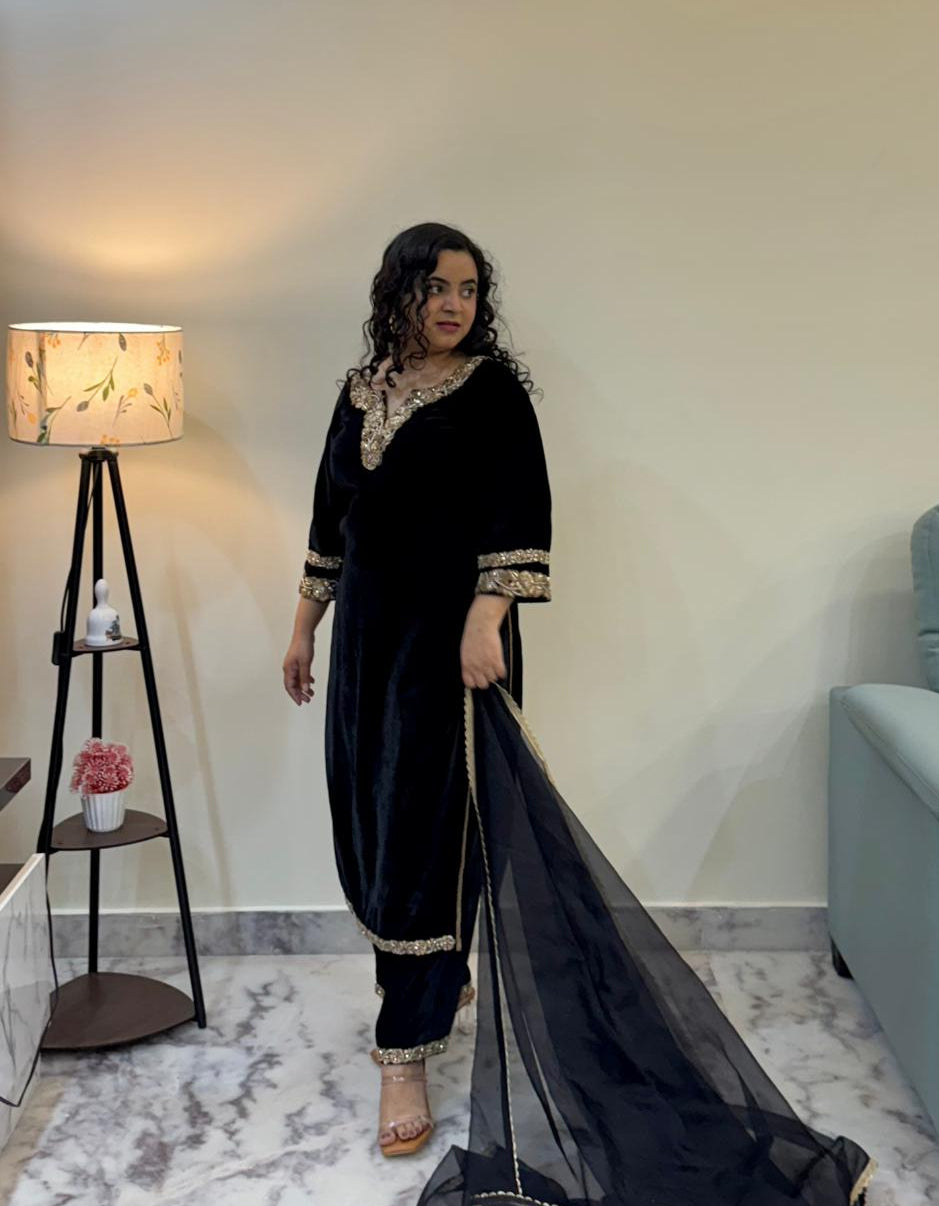 Black Velvet Kurta Set