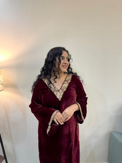 Deep Wine Velvet Kurta Set