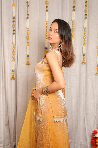 Golden Tissue Sharara Set