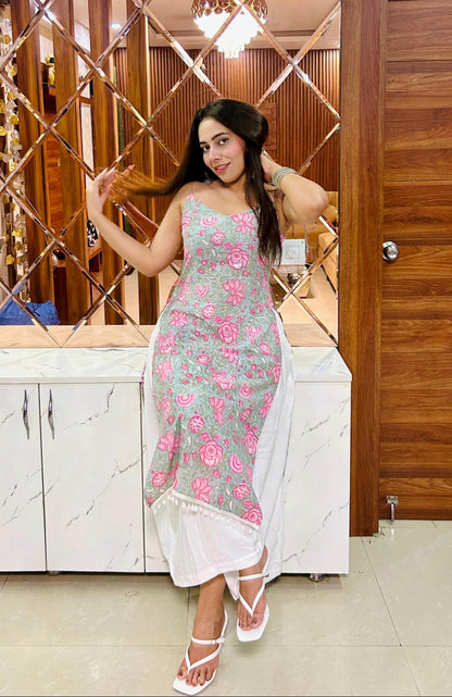 Mint Blossom Tie Strap Kurti